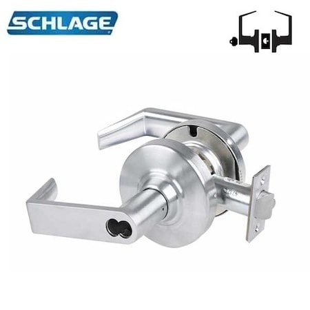Schlage ND Series Lever Locks, Grade 1 Classroom Lock, Rhodes Lever, SFIC Prep Less Core, Satin Chrome Finish SCH-ND70BD-RHO-626